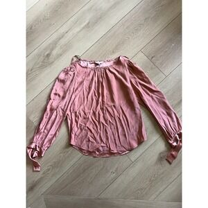 Rebecca Taylor Tailored Blouse Long Sleeve Pink Tie Cuff‎ Top Size 2